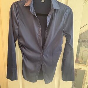 SHEIN Navy Blue Satin Blouse